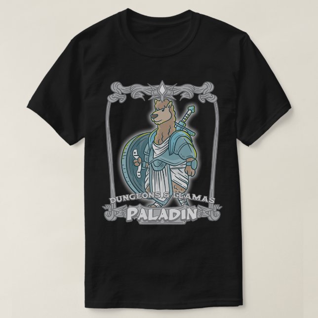 T-shirt Paladin Dungeons et Llamas Llama Geek Nerd RPG Di (Design devant)
