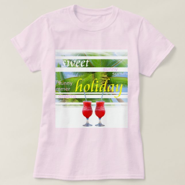 T-shirt Pale rose tendance Holiday Palms Sky Modèle modern (Design devant)