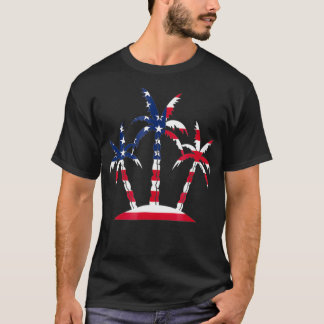 T-shirt Palm Tree Drapeau Américain Cadeau Pour Hommes Fem