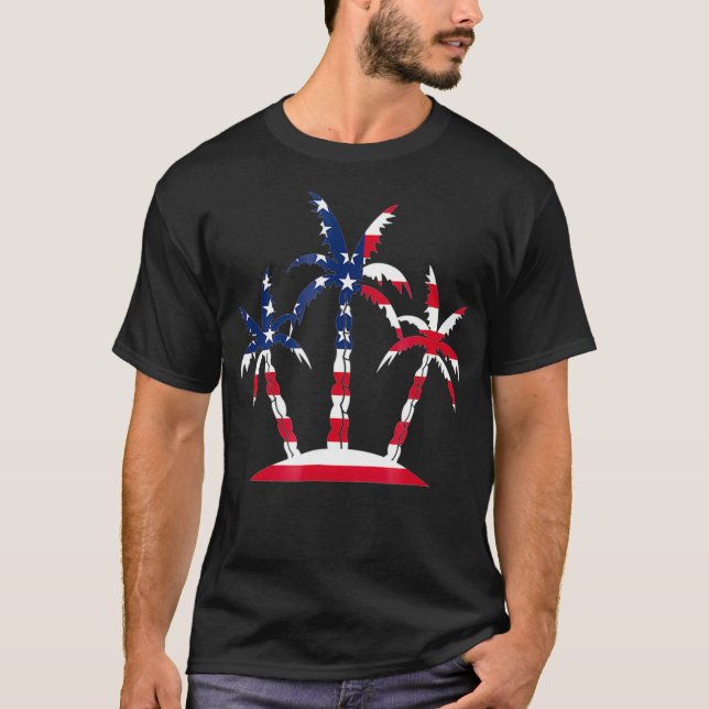 T-shirt Palm Tree Drapeau Américain Cadeau Pour Hommes Fem (Devant)