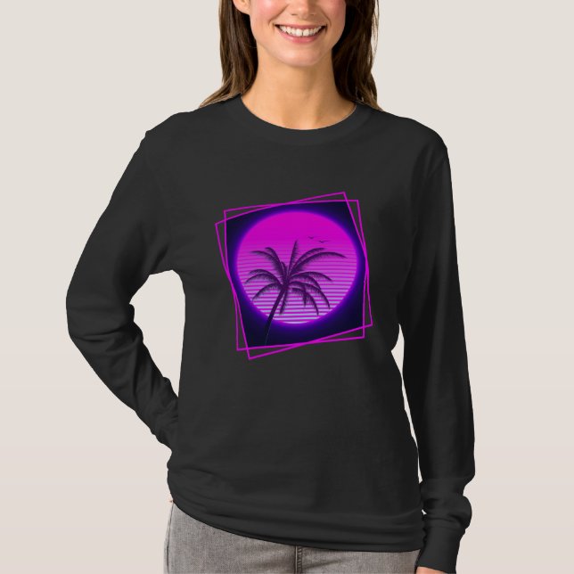 T-shirt Palm Tree Frame Synthwave Vaporwave 80s Nostalgia  (Devant)