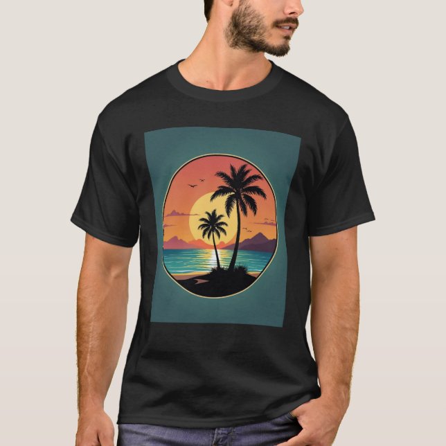 T-shirt Palm Tree Retro Beach Vacances - Cadeau d'été (Devant)