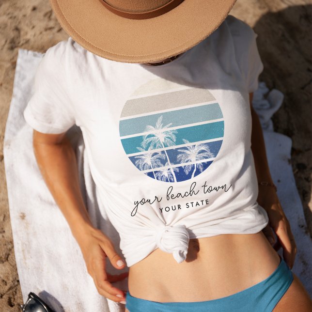T-shirt Palm Tree Sunset Personnalisé Ville & État (Créateur téléchargé)