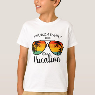 T-shirt Palm Trees Retro Lunettes de soleil Famille Vacanc