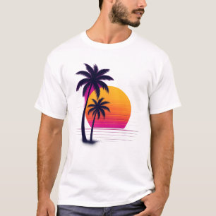 T-shirt Palmes de coucher de soleil Retro Neon