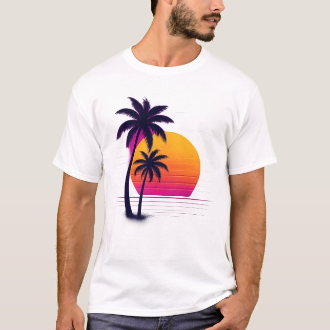 T-shirt Palmes de coucher de soleil Retro Neon (Devant)