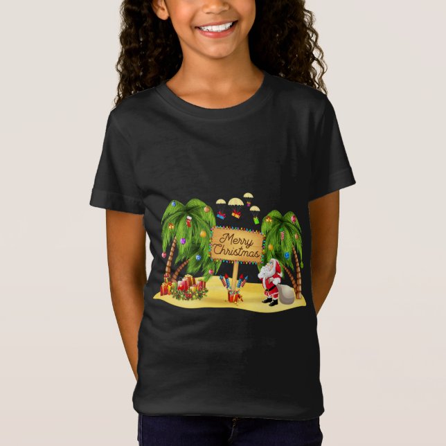 T-Shirt Palmier de Noël Lumières de noix de coco tropicale (Devant)