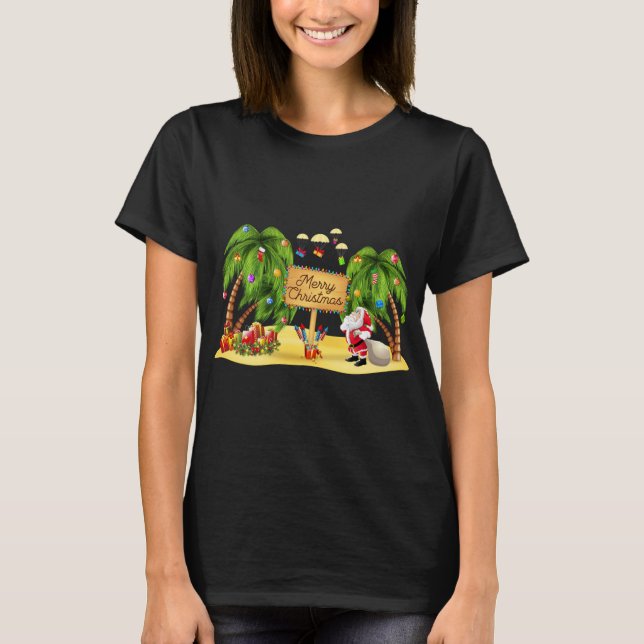 T-shirt Palmier de Noël Lumières de noix de coco tropicale (Devant)
