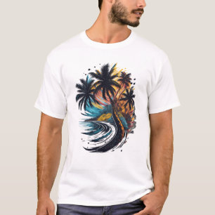 T-shirt Palmier en style peinture avec vague
