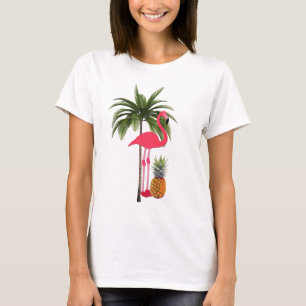 T-shirt Palmier, Flamant rose rose, Chemise femme ananas