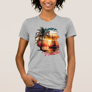 T-shirt Palmiers à voile Tropical Rose Sunset