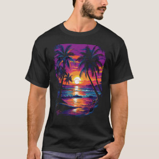 T-shirt Palmiers au coucher du soleil Rétro Vacances Vinta