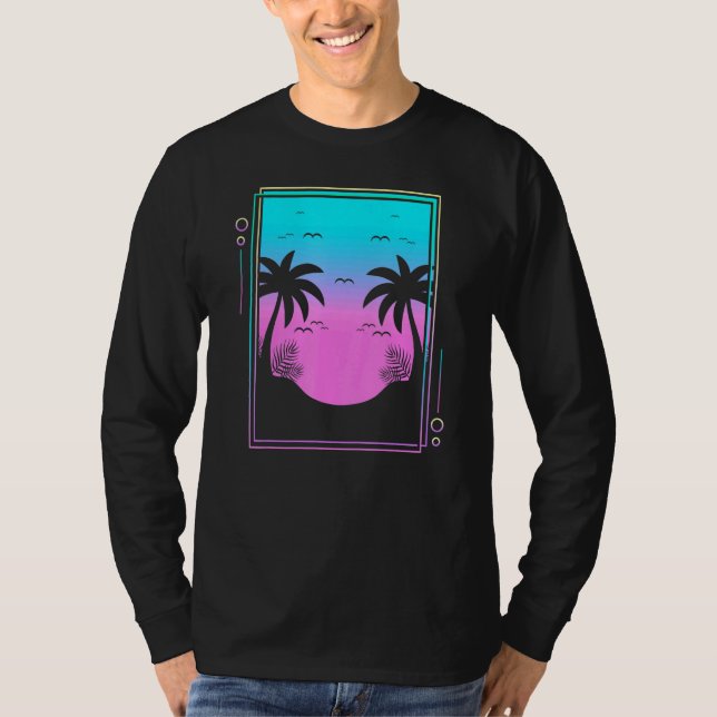 T-shirt Palmiers des années 80 Sunrise Beach Vapeur d'été  (Devant)