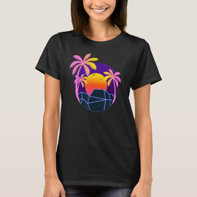 T-shirt Palmiers d'été tropicaux Sunset Beach 90s Art Va (Devant)