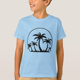 T-shirt Palmiers et coucher de soleil en noir
