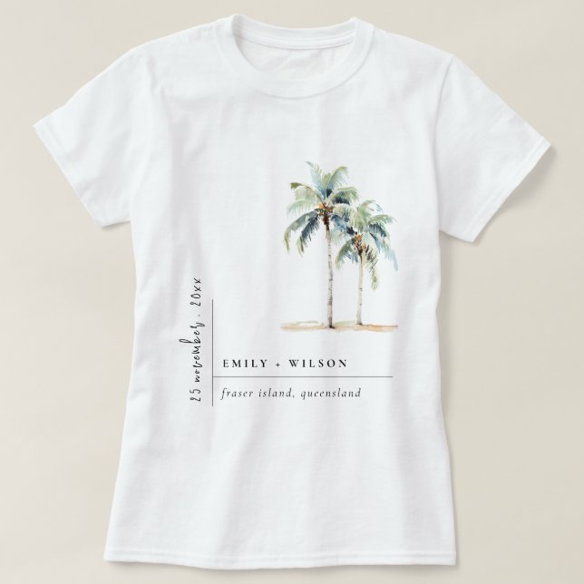 T-shirt Palmiers minimaux Aquarelle Mariage tropical (Design devant)