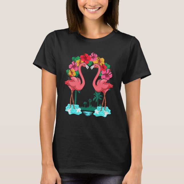 T-shirt Palmiers Oiseaux exotiques Fleurs tropicales Fla (Devant)