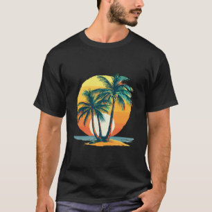 T-shirt Palmiers Tropicaux avec Coucher de Soleil Vibrant