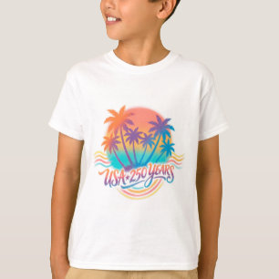 T-shirt Palmiers USA 250 Ans Lever de Soleil Patriotique D