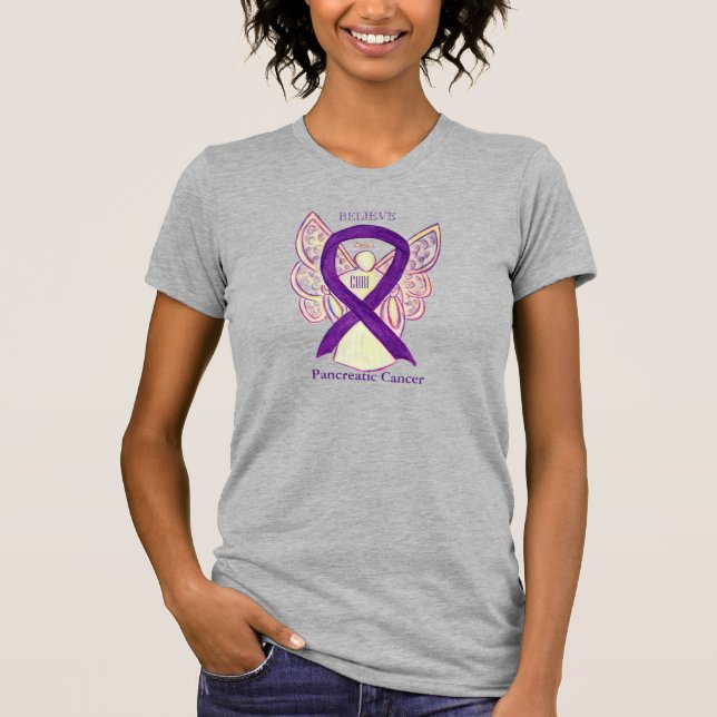T-shirt Pancréatique Cancer Sensibilisation Ruban Angel Ch (Devant)
