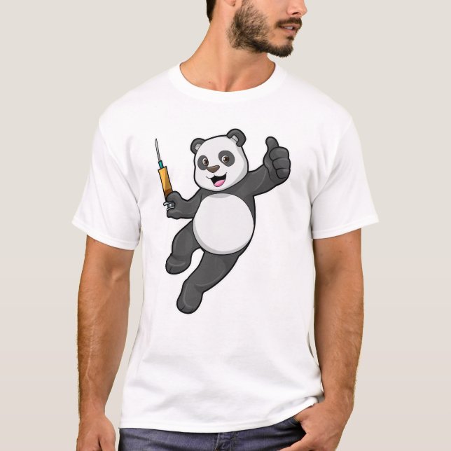 T-shirt Panda à la vaccination avec seringue (Devant)