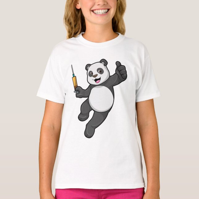 T-shirt Panda à la vaccination avec seringue (Devant)