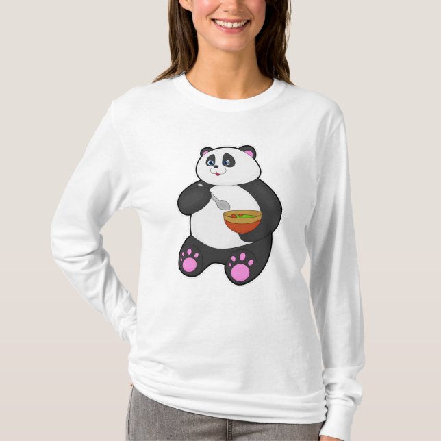 T-shirt Panda à manger avec cuillère et bol (Devant)