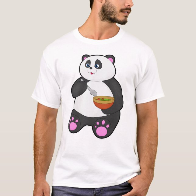 T-shirt Panda à manger avec cuillère et bol (Devant)