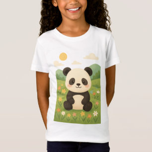 T-Shirt Panda adorable dans une prairie de printemps - Pu 