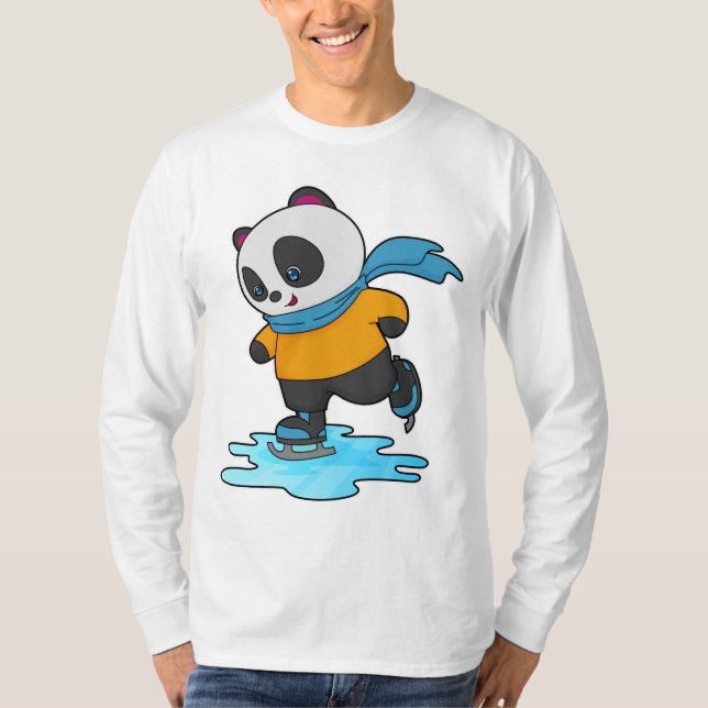 T-shirt Panda au patinage sur glace avec patins sur glace  (Devant)