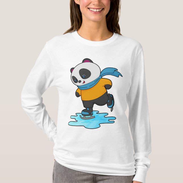T-shirt Panda au patinage sur glace avec patins sur glace  (Devant)