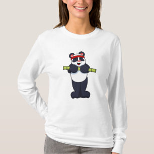 T-shirt Panda au travail avec le poids du bambou