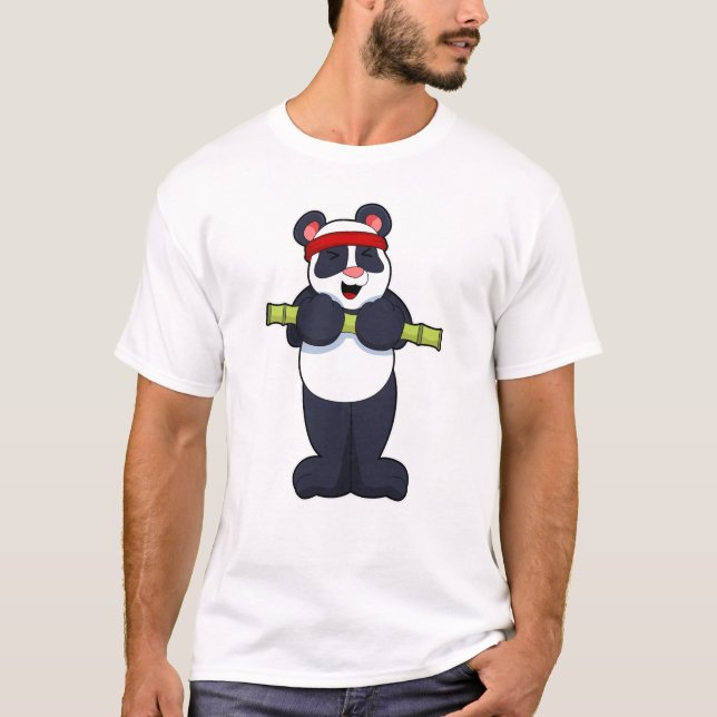 T-shirt Panda au travail avec le poids du bambou (Devant)