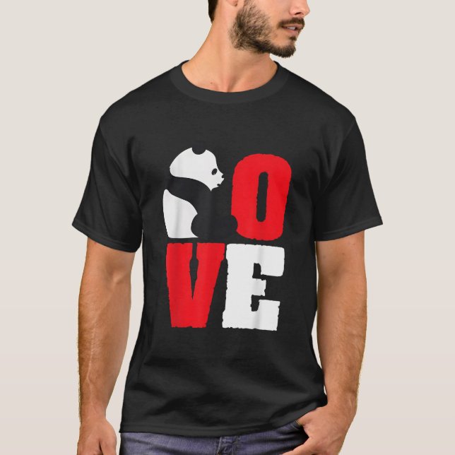 T-shirt Panda Bear Black And White Panda Love (Devant)