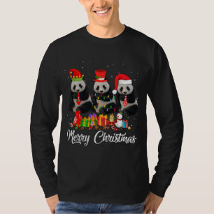 T-shirt Panda Bear Pajama de Noël Arbre Lumières de Noël A