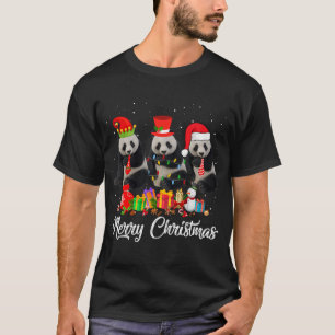 T-shirt Panda Bear Pajama de Noël Arbre Lumières de Noël A