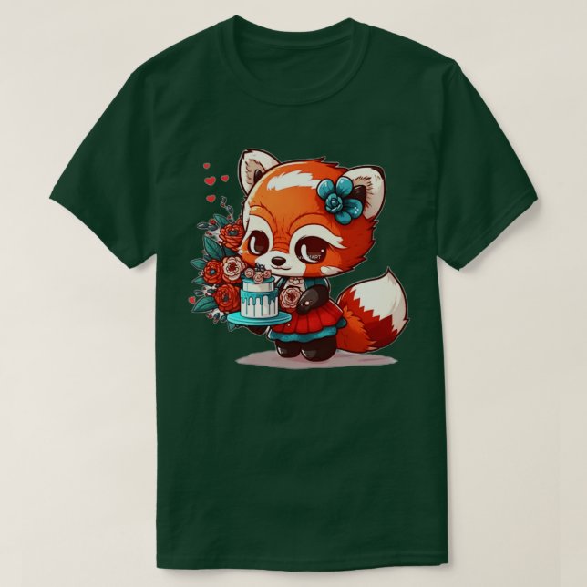 T-shirt panda chibi rouge mignon en robe (Design devant)