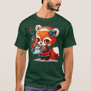 T-shirt panda chibi rouge mignon en robe