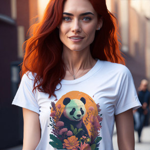 T-shirt Panda chinois au coucher du soleil avec fleurs mig