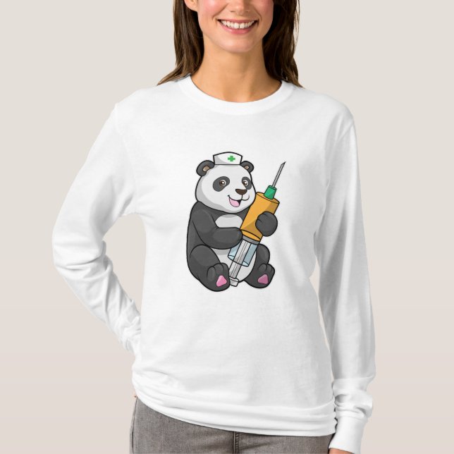 T-shirt Panda comme infirmière avec seringue (Devant)