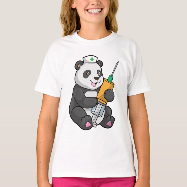 T-shirt Panda comme infirmière avec seringue (Devant)