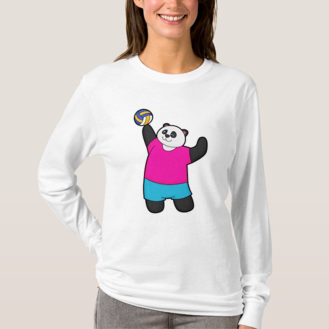 T-shirt Panda comme joueur de volleyball avec volleyball (Devant)