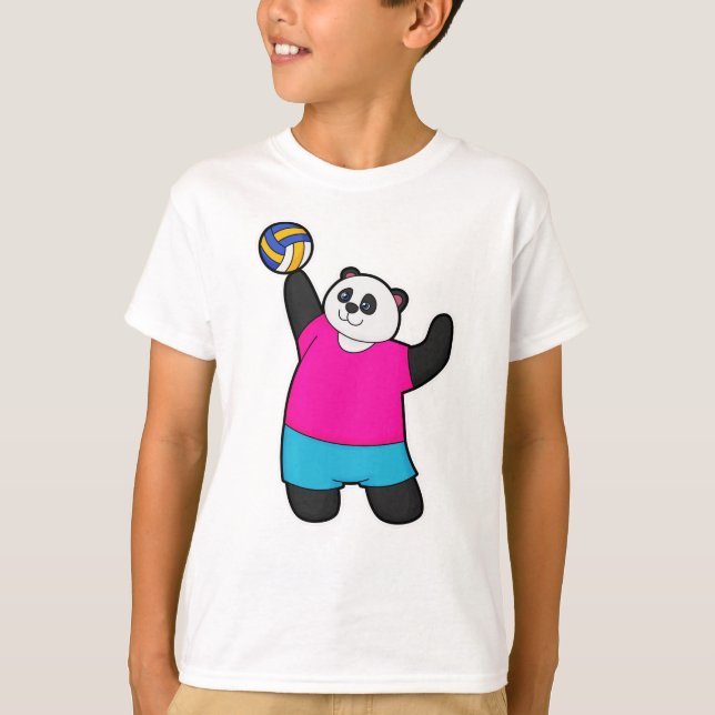 T-shirt Panda comme joueur de volleyball avec volleyball (Devant)