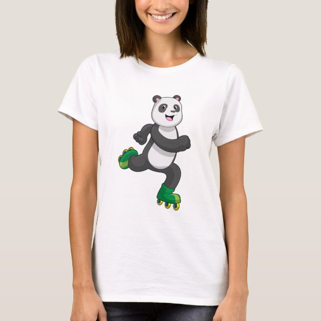T-shirt Panda comme Patinage en ligne avec Roller skates (Devant)