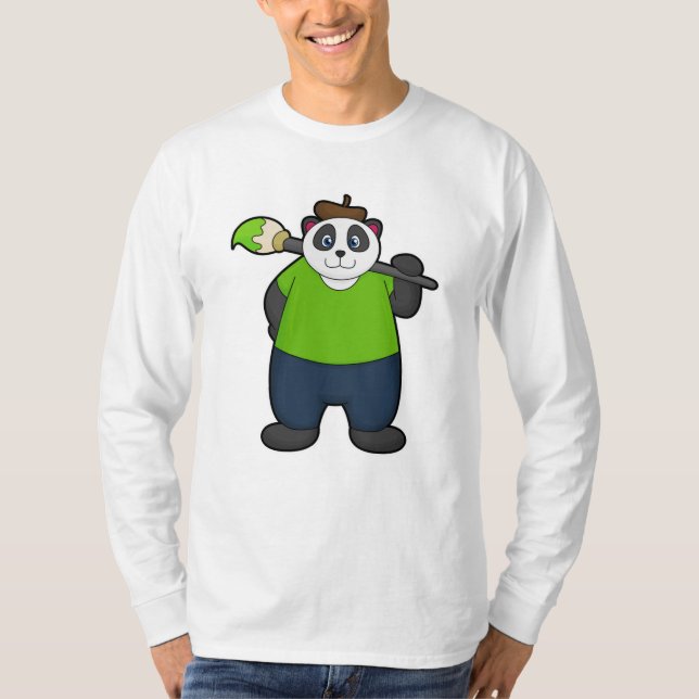 T-shirt Panda comme peintre avec pinceau (Devant)
