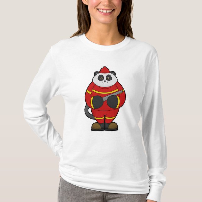 T-shirt Panda comme pompier avec tuyau (Devant)