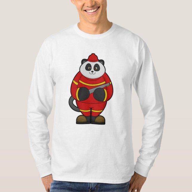 T-shirt Panda comme pompier avec tuyau (Devant)
