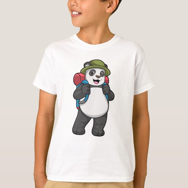 T-shirt Panda comme randonneur avec sac à dos (Devant)
