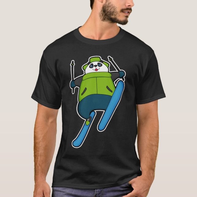 T-shirt Panda comme Saut à ski avec Ski (Devant)