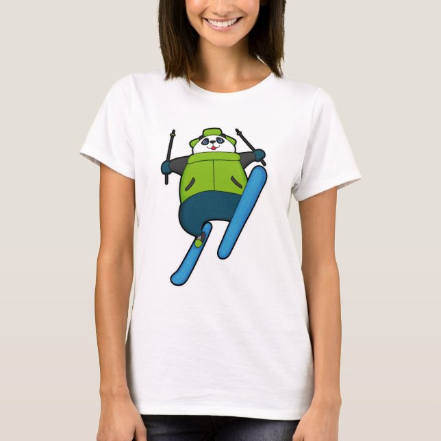T-shirt Panda comme Saut à ski avec Ski (Devant)